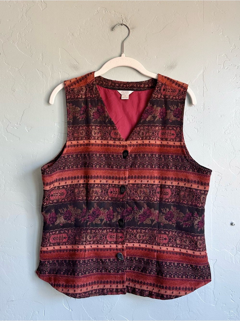 Vintage Christopher & Banks Rust Tapestry Vest Medium Fall Cottagecore Ref Fair